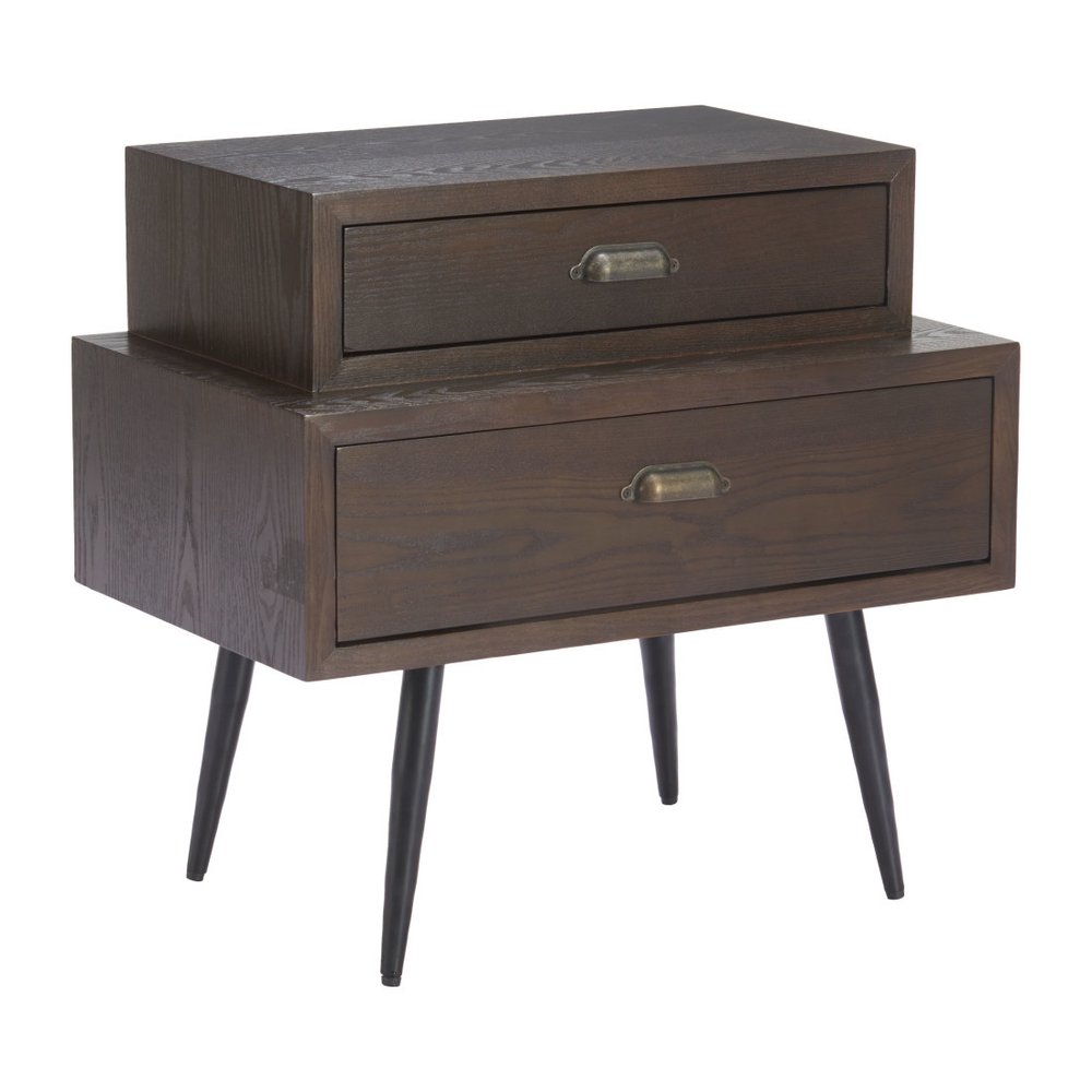 24" Brown Wood Free Form Pedestal End Table With Two Drawers HomeRoots