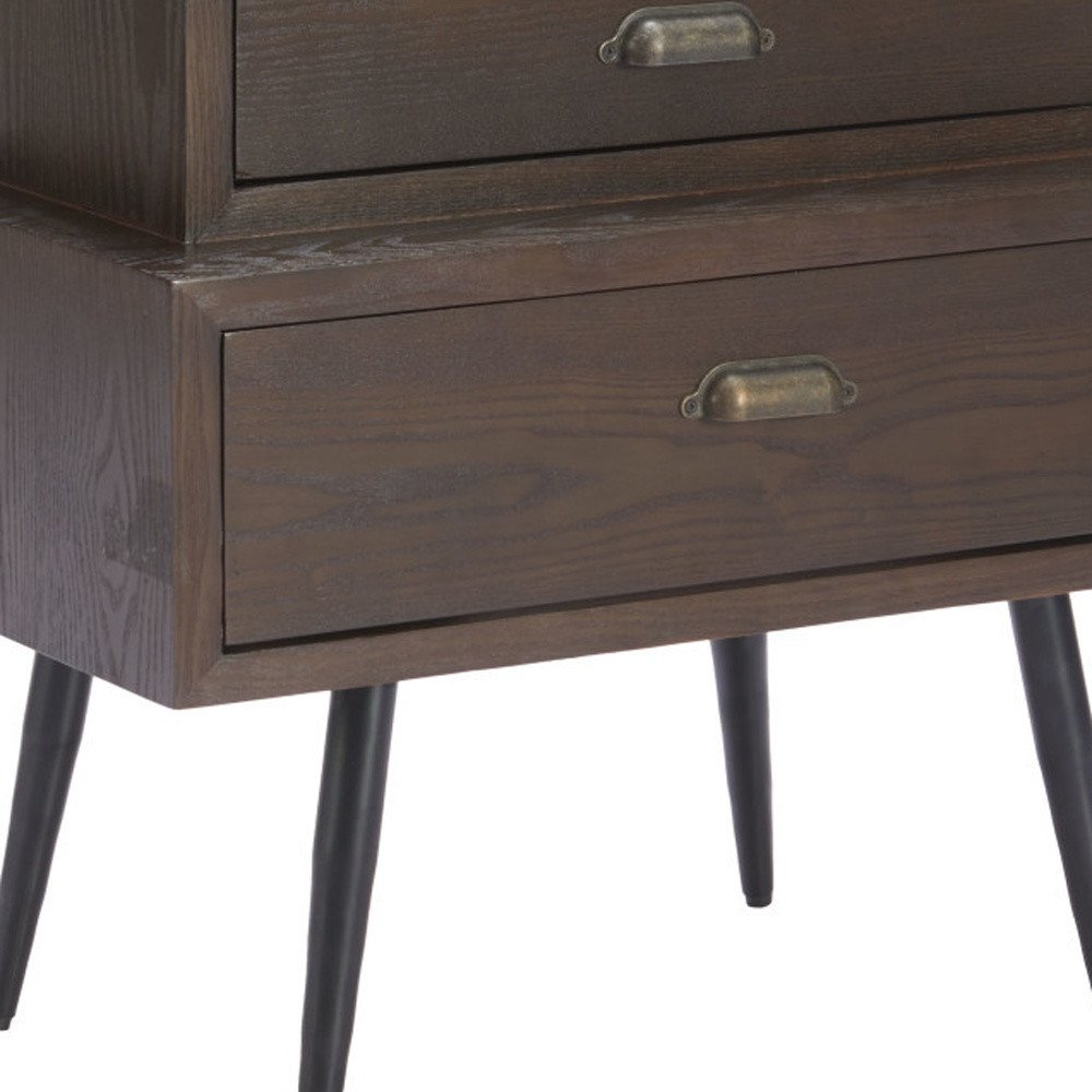 24" Brown Wood Free Form Pedestal End Table With Two Drawers HomeRoots