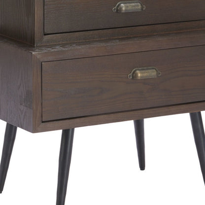 24" Brown Wood Free Form Pedestal End Table With Two Drawers HomeRoots