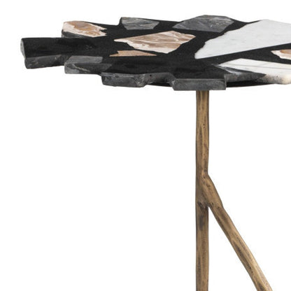 23" Black Brown White and Gold Terrazzo and Iron Free Form Pedestal End Table HomeRoots