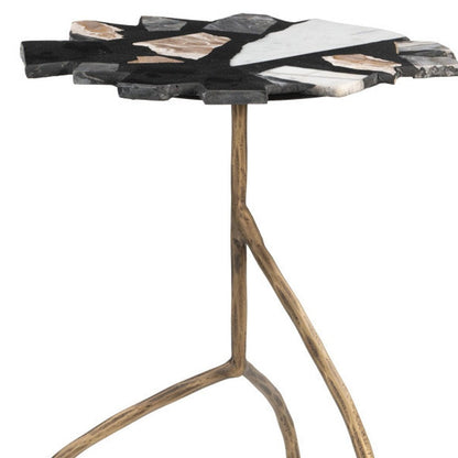 23" Black Brown White and Gold Terrazzo and Iron Free Form Pedestal End Table HomeRoots