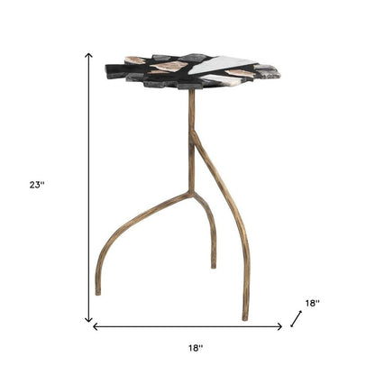 23" Black Brown White and Gold Terrazzo and Iron Free Form Pedestal End Table HomeRoots