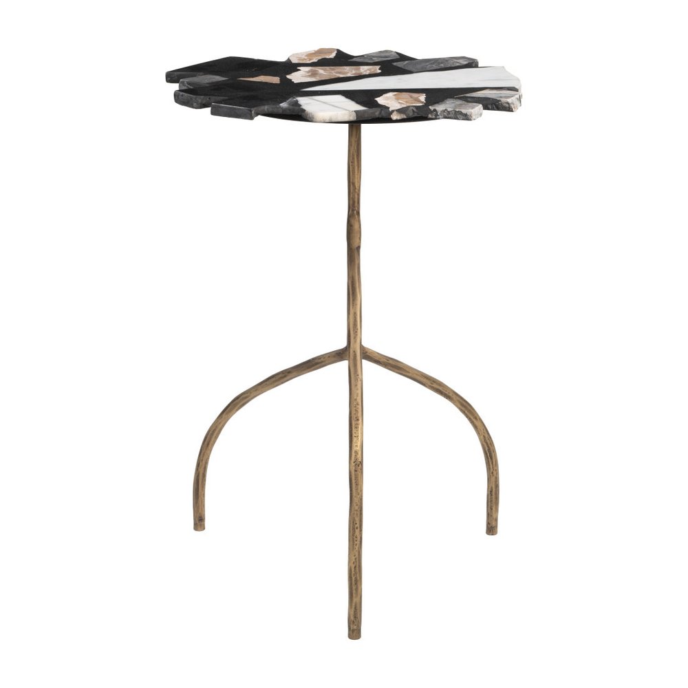 23" Black Brown White and Gold Terrazzo and Iron Free Form Pedestal End Table HomeRoots