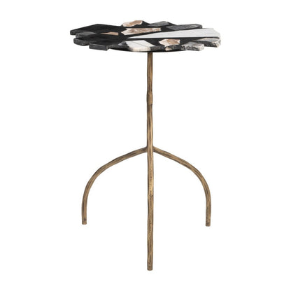 23" Black Brown White and Gold Terrazzo and Iron Free Form Pedestal End Table HomeRoots