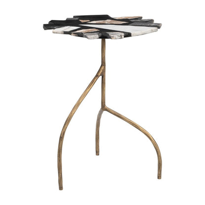 23" Black Brown White and Gold Terrazzo and Iron Free Form Pedestal End Table HomeRoots