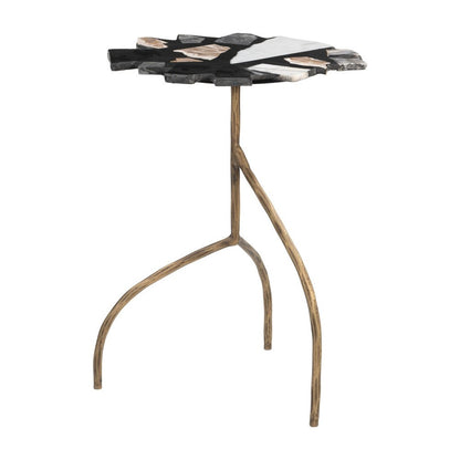 23" Black Brown White and Gold Terrazzo and Iron Free Form Pedestal End Table HomeRoots