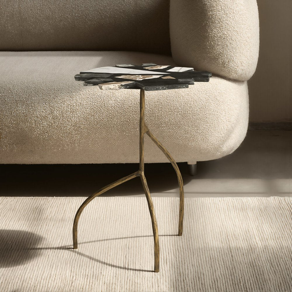 23" Black Brown White and Gold Terrazzo and Iron Free Form Pedestal End Table HomeRoots