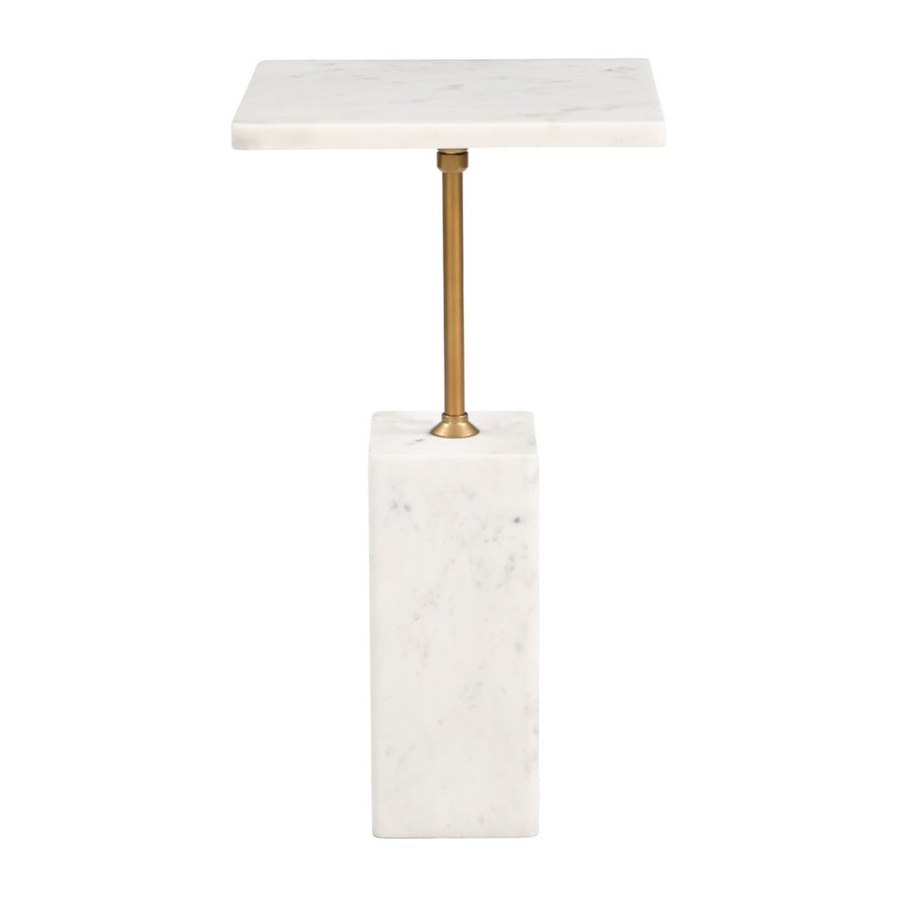 22" White Marble and Iron Free Form Pedestal End Table — view 4