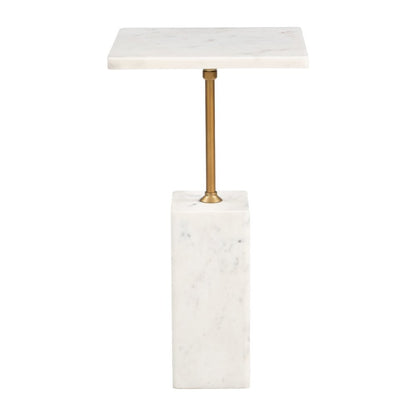 22" White Marble and Iron Free Form Pedestal End Table HomeRoots