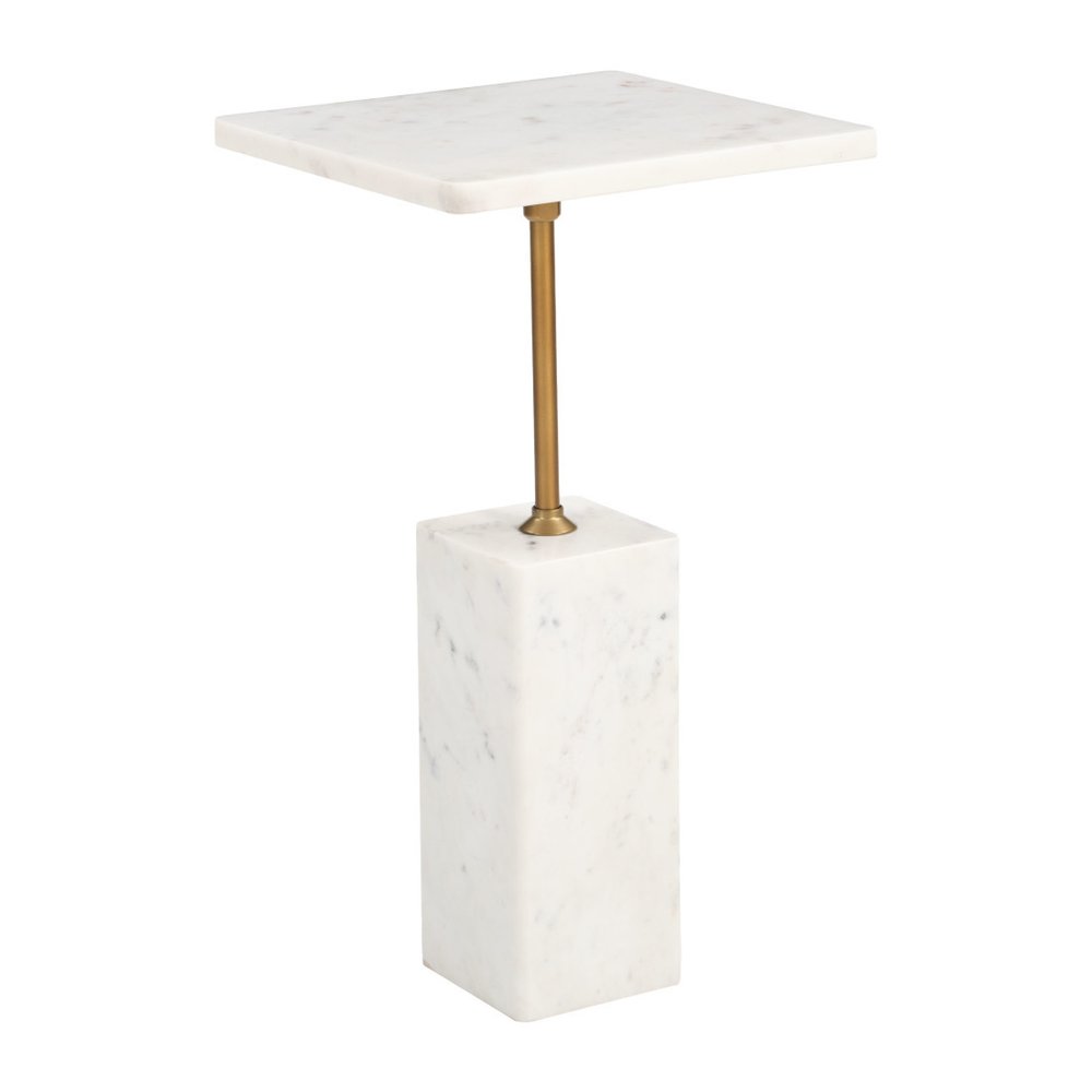 22" White Marble and Iron Free Form Pedestal End Table HomeRoots