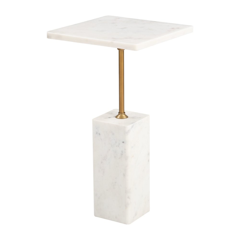 22" White Marble and Iron Free Form Pedestal End Table — view 7