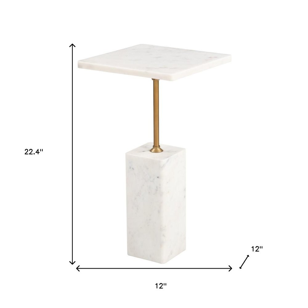 22" White Marble and Iron Free Form Pedestal End Table HomeRoots