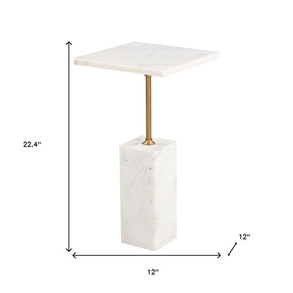 22" White Marble and Iron Free Form Pedestal End Table HomeRoots