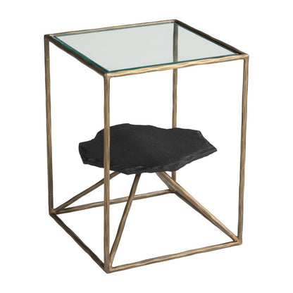 24" Brass Glass Iron and Marble Free Form Pedestal End Table HomeRoots