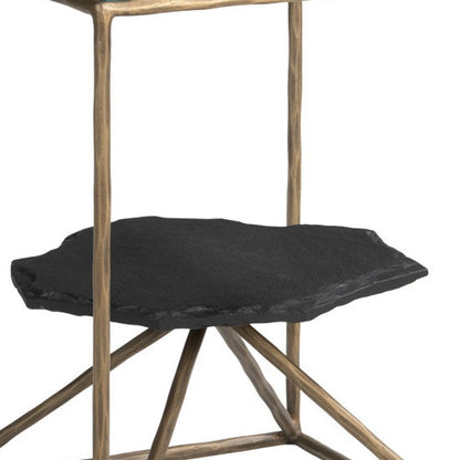 24" Brass Glass Iron and Marble Free Form Pedestal End Table HomeRoots