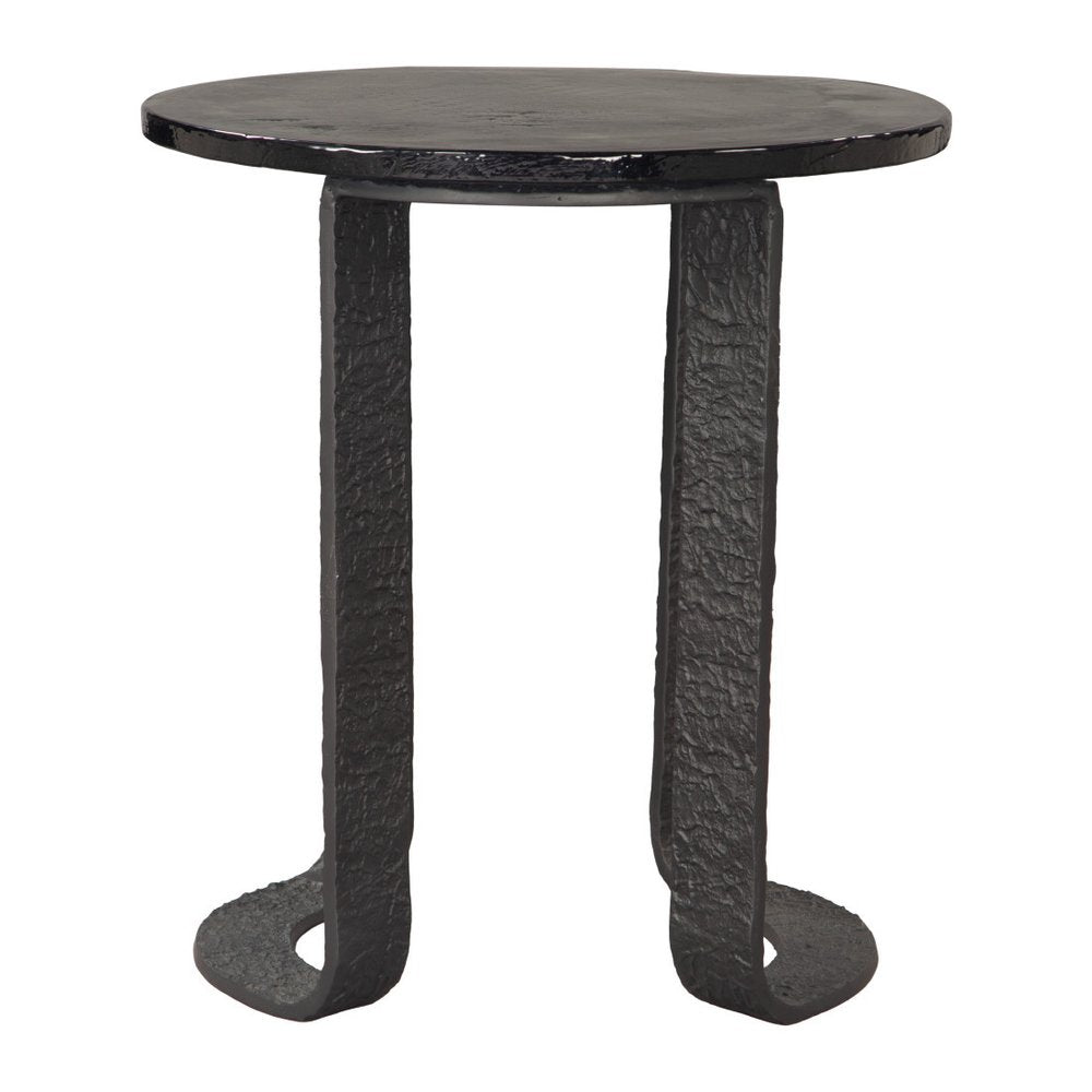 24" Black Glass and Aluminum Round Sled End Table — view 2