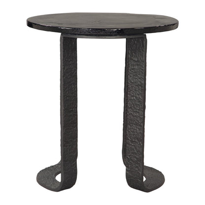 24" Black Glass and Aluminum Round Sled End Table HomeRoots