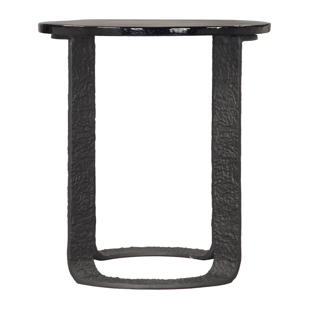 24" Black Glass and Aluminum Round Sled End Table — view 3