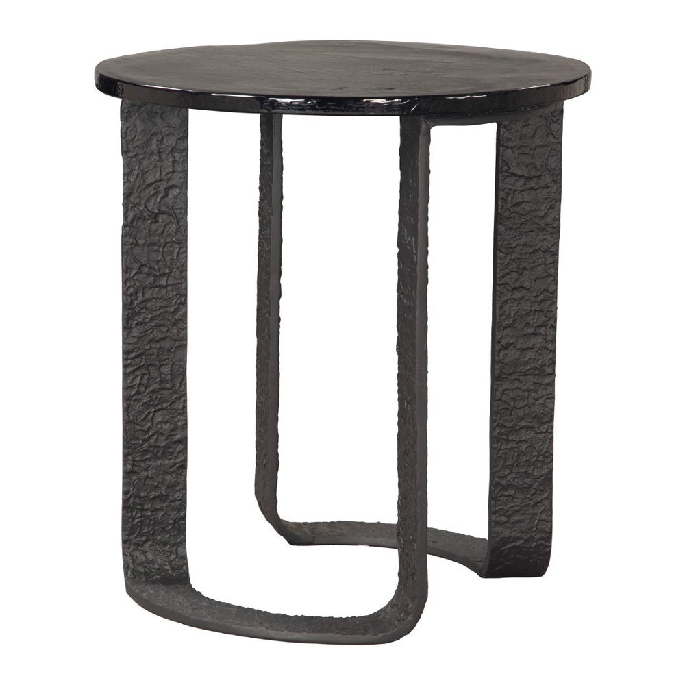24" Black Glass and Aluminum Round Sled End Table HomeRoots
