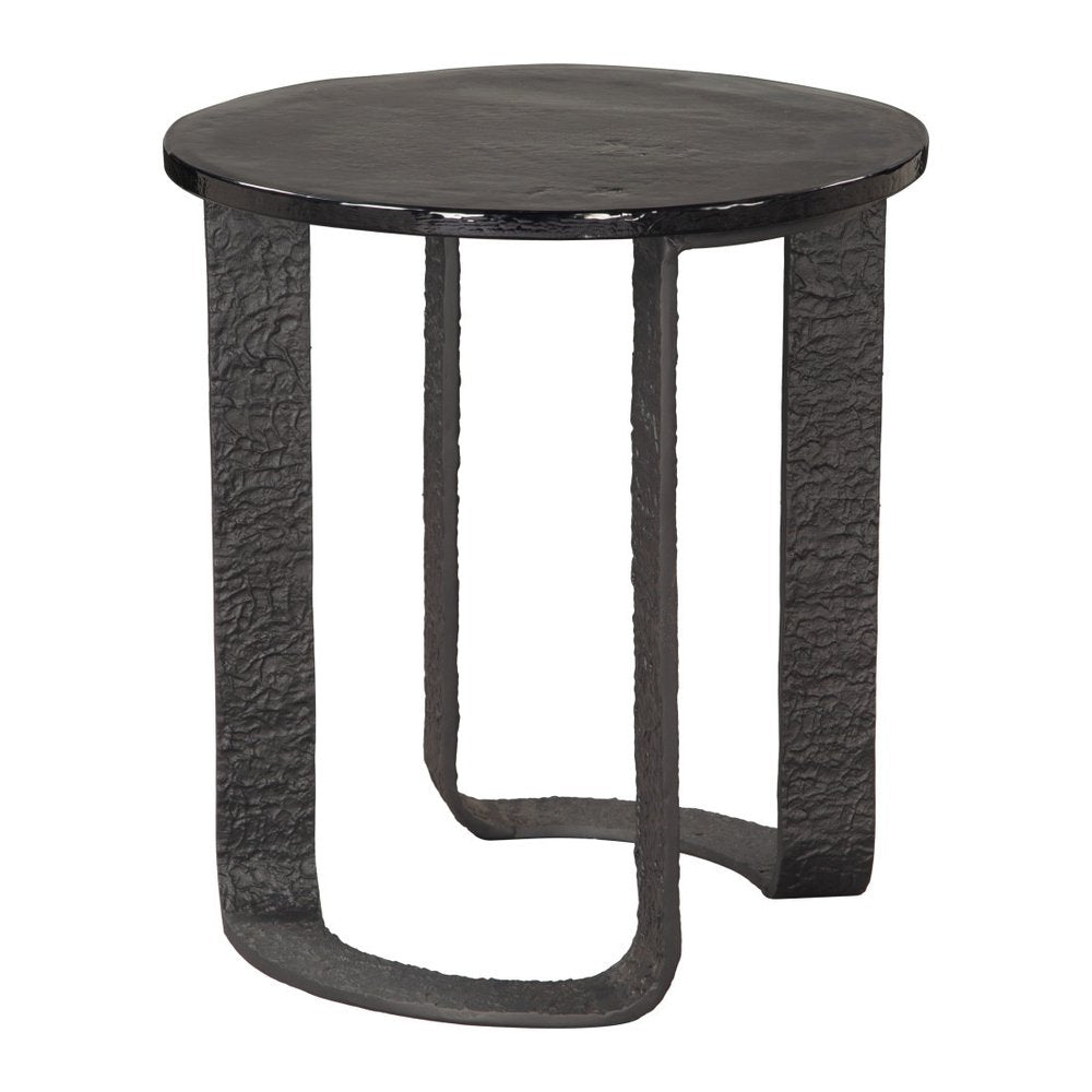 24" Black Glass and Aluminum Round Sled End Table — view 7