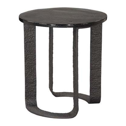 24" Black Glass and Aluminum Round Sled End Table
