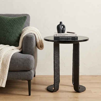 24" Black Glass and Aluminum Round Sled End Table