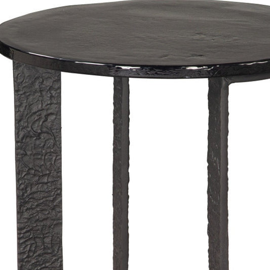 24" Black Glass and Aluminum Round Sled End Table