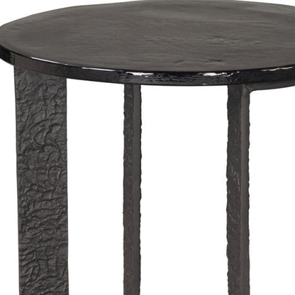 24" Black Glass and Aluminum Round Sled End Table