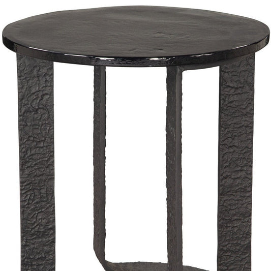 24" Black Glass and Aluminum Round Sled End Table