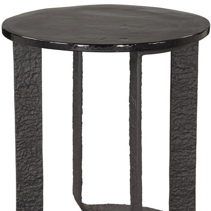 24" Black Glass and Aluminum Round Sled End Table