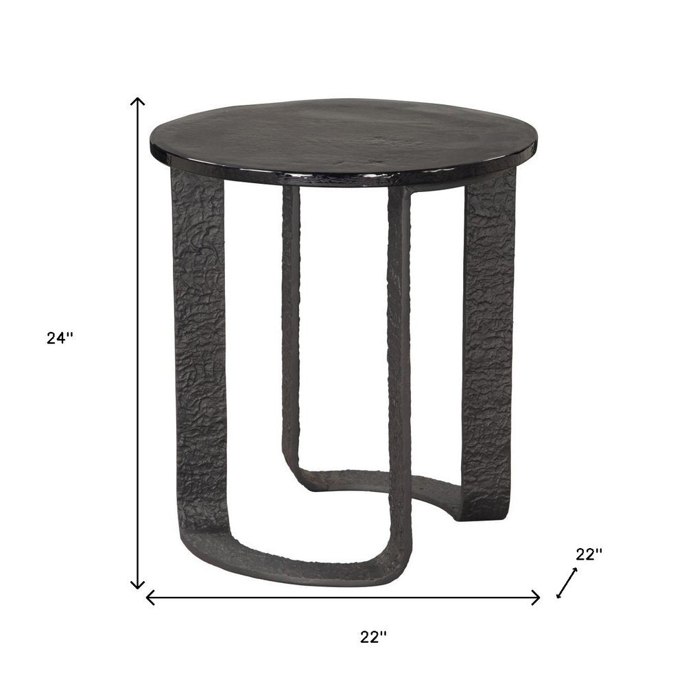24" Black Glass and Aluminum Round Sled End Table HomeRoots