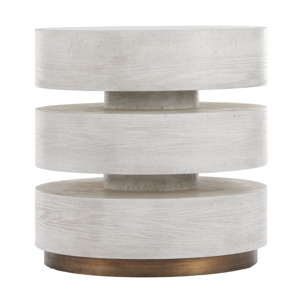 22" White Wood And Steel Round Pedestal End Table — view 5