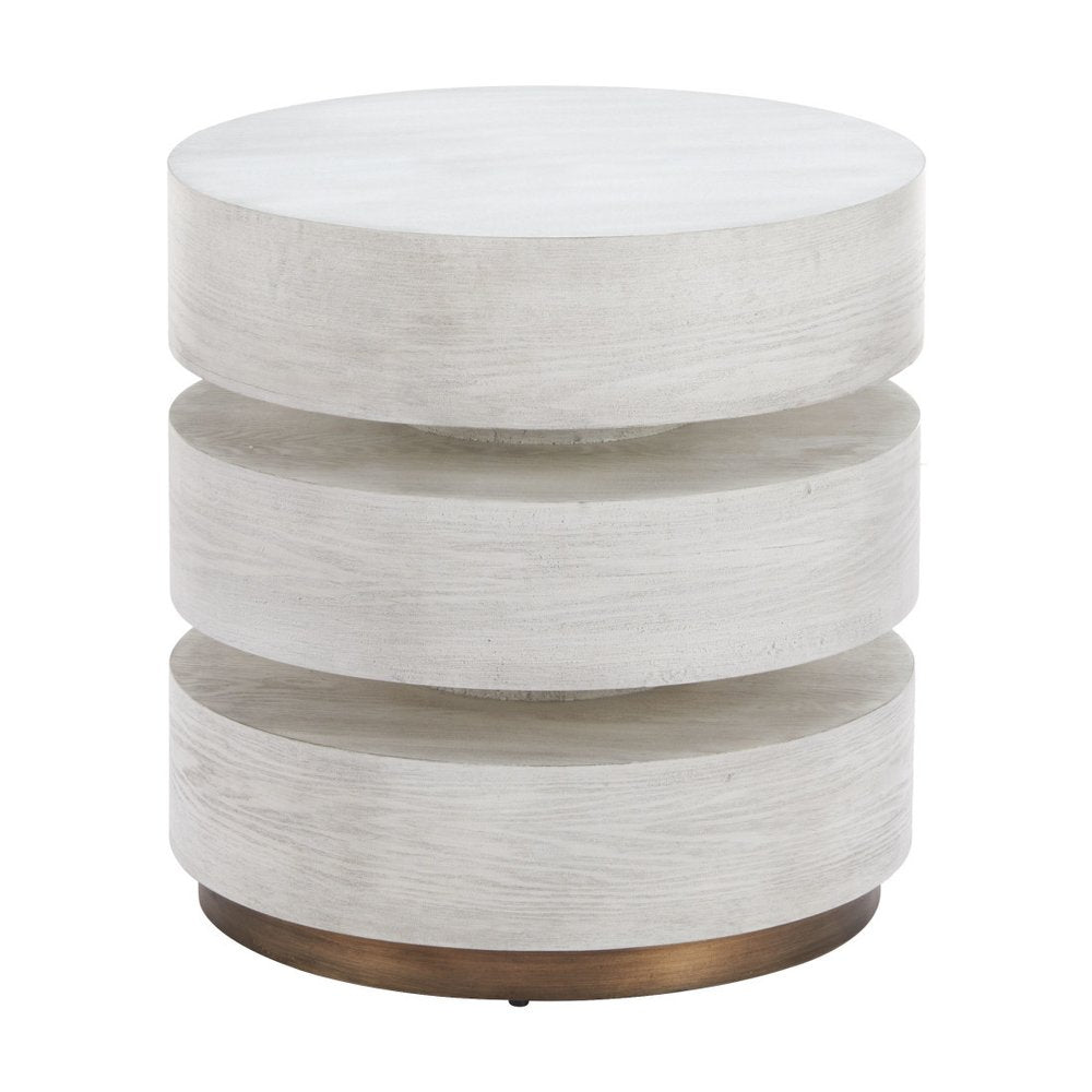 22" White Wood And Steel Round Pedestal End Table — view 7