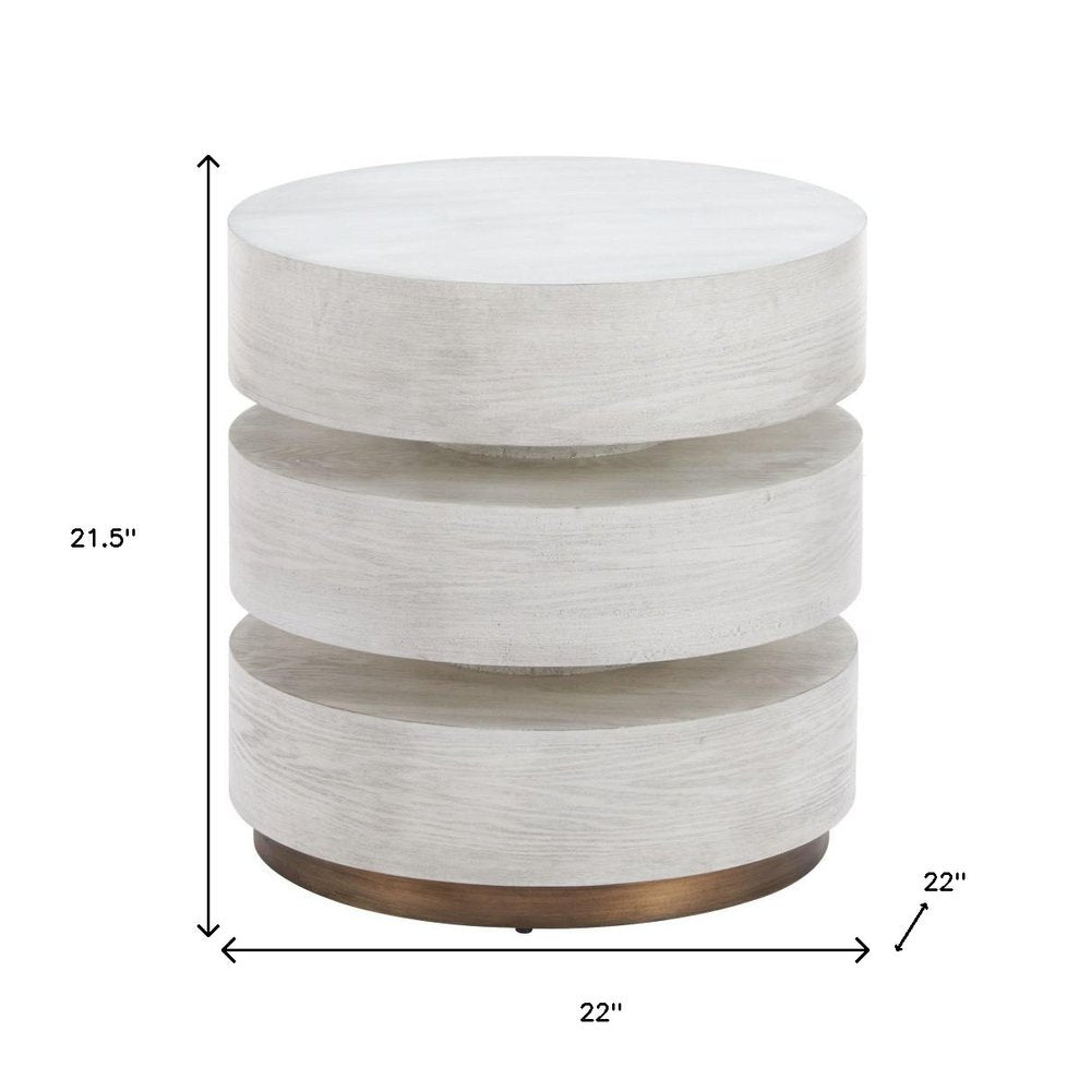 22" White Wood And Steel Round Pedestal End Table — view 3