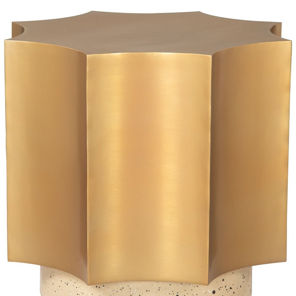 20" Gold and Beige Iron Free Form Pedestal End Table HomeRoots