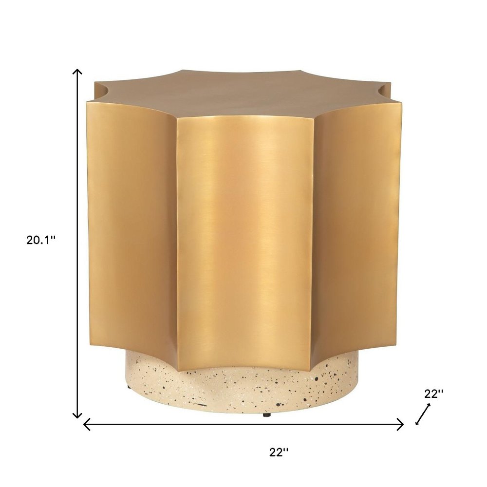 20" Gold and Beige Iron Free Form Pedestal End Table HomeRoots