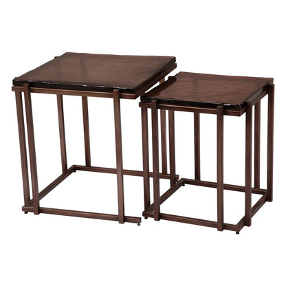 Set of Two Bronze Glass and Iron Square Frame Nested Tables HomeRoots