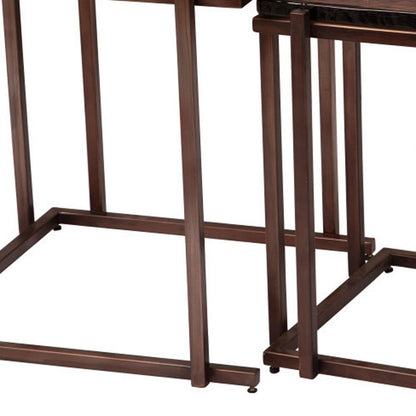 Set of Two Bronze Glass and Iron Square Frame Nested Tables HomeRoots