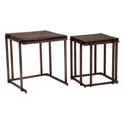 Set of Two Bronze Glass and Iron Square Frame Nested Tables HomeRoots