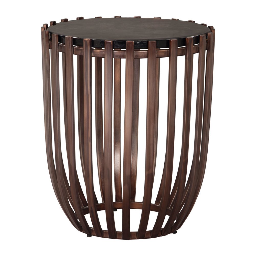 22" Black and Bronze Glass and Iron Circular Drum End Table — view 4