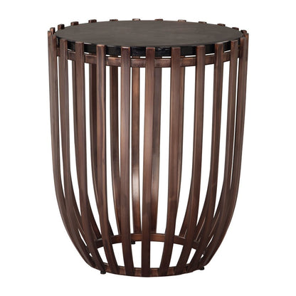 22" Black and Bronze Glass and Iron Circular Drum End Table HomeRoots