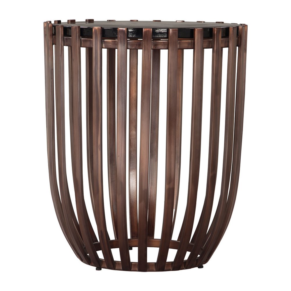 22" Black and Bronze Glass and Iron Circular Drum End Table — view 5