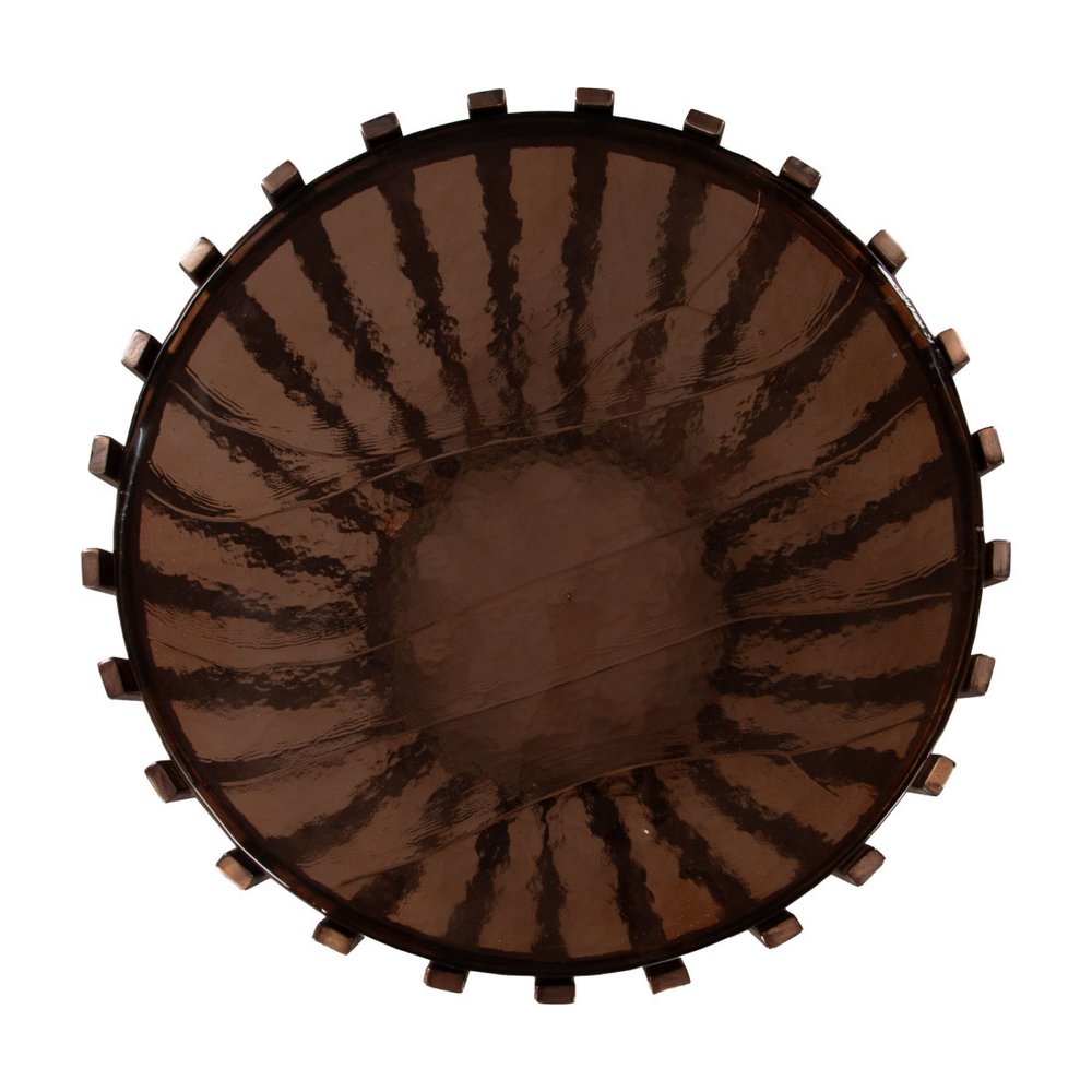 22" Black and Bronze Glass and Iron Circular Drum End Table — view 6