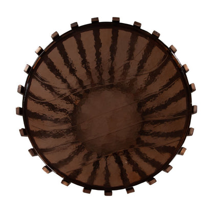 22" Black and Bronze Glass and Iron Circular Drum End Table HomeRoots