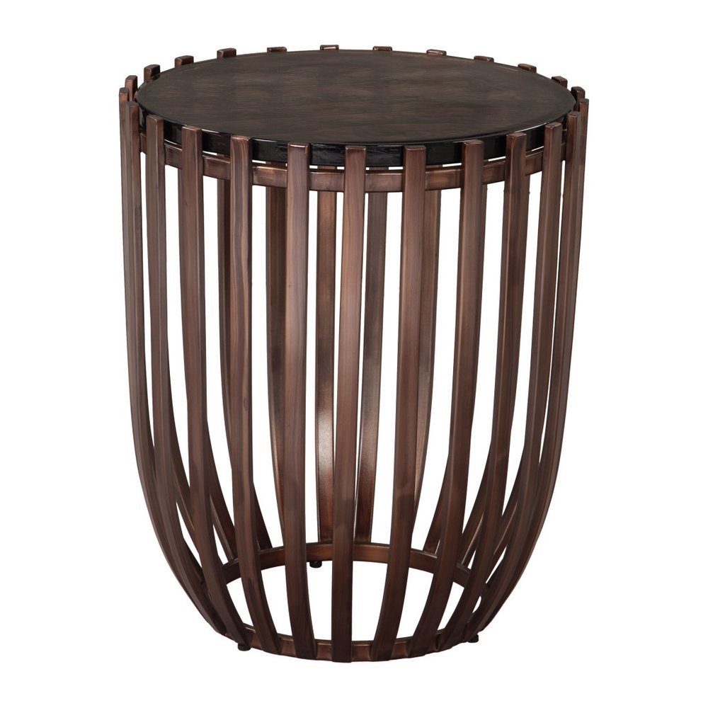 22" Black and Bronze Glass and Iron Circular Drum End Table — view 7