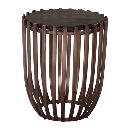22" Black and Bronze Glass and Iron Circular Drum End Table HomeRoots