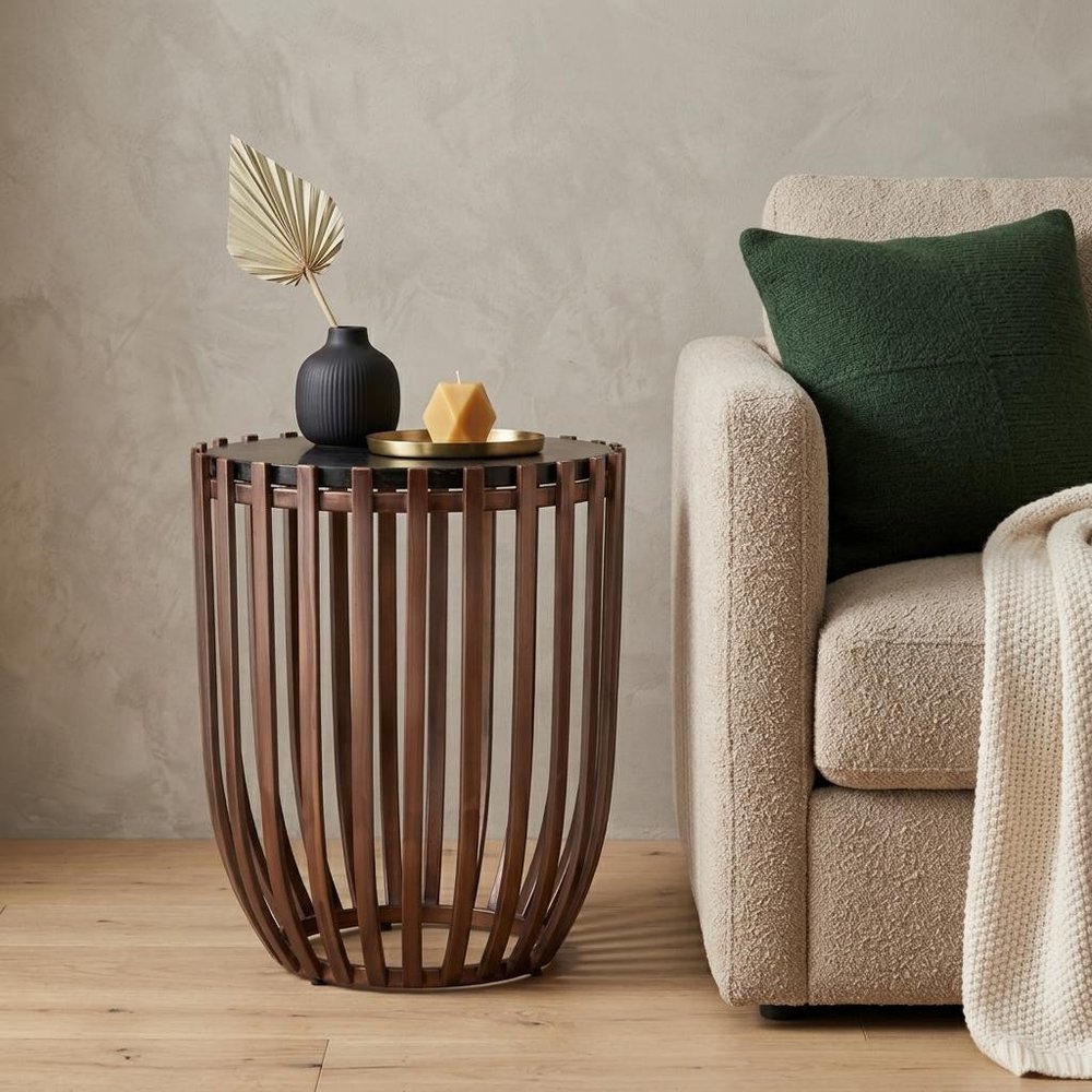 22" Black and Bronze Glass and Iron Circular Drum End Table — view 8