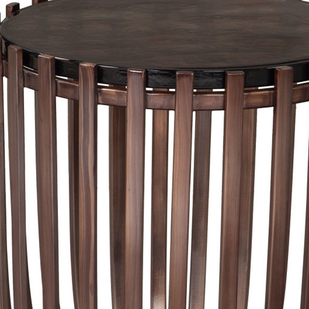 22" Black and Bronze Glass and Iron Circular Drum End Table — view 1