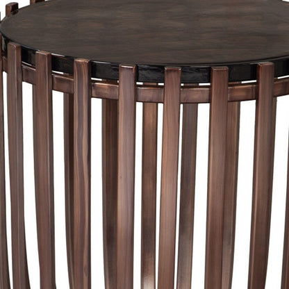 22" Black and Bronze Glass and Iron Circular Drum End Table HomeRoots