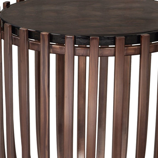 22" Black and Bronze Glass and Iron Circular Drum End Table